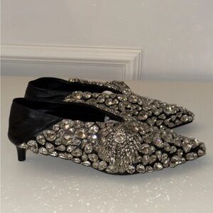 JIL SANDER RARE LEATHER CRYSTAL KITTEN HEELS SZ 36